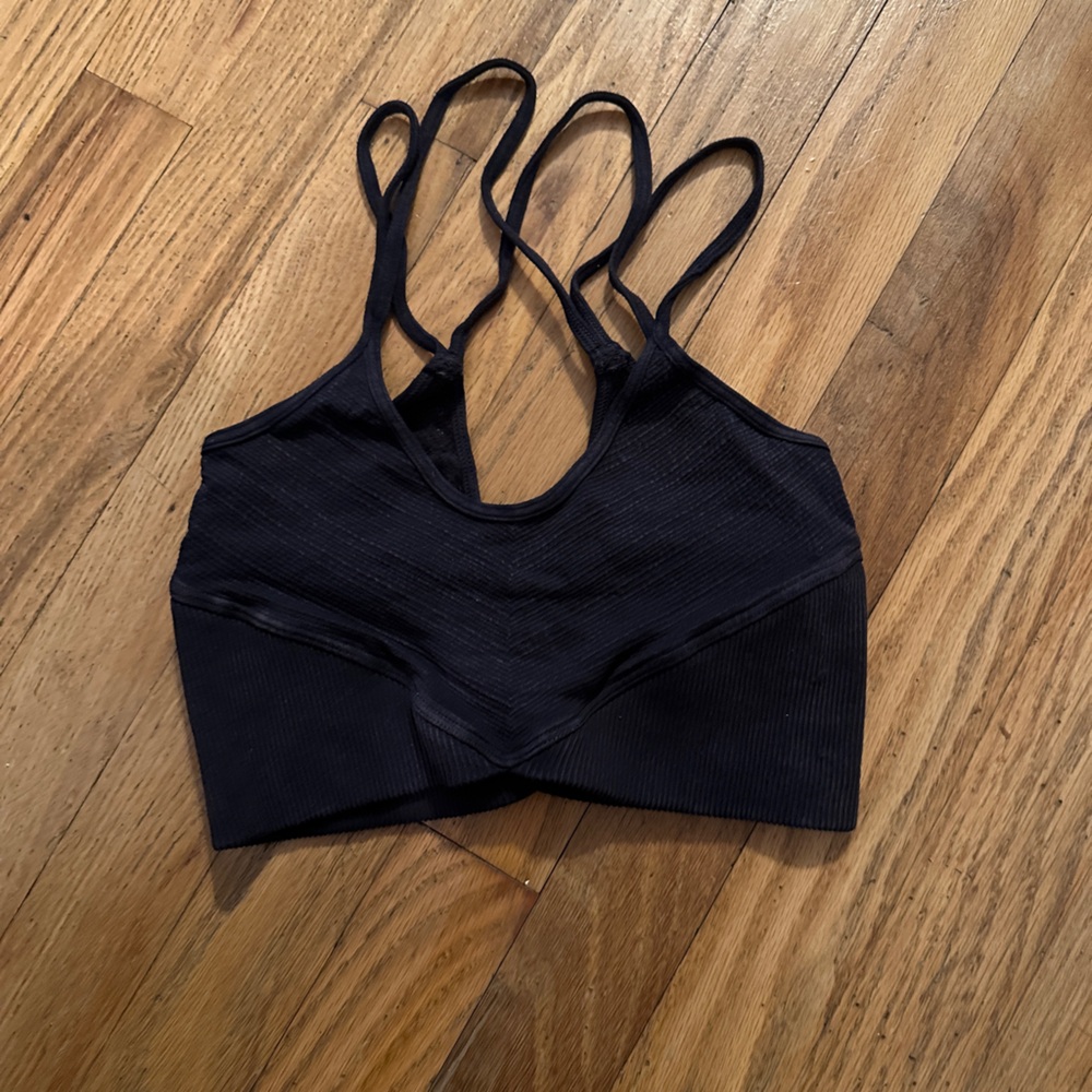 Free People Movement Black Ribbed Strappy Sports Bra